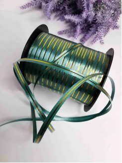 Лента полипропиленовая с золотой полосой 0,5 см (зелёный), катушка 150 ярдов 